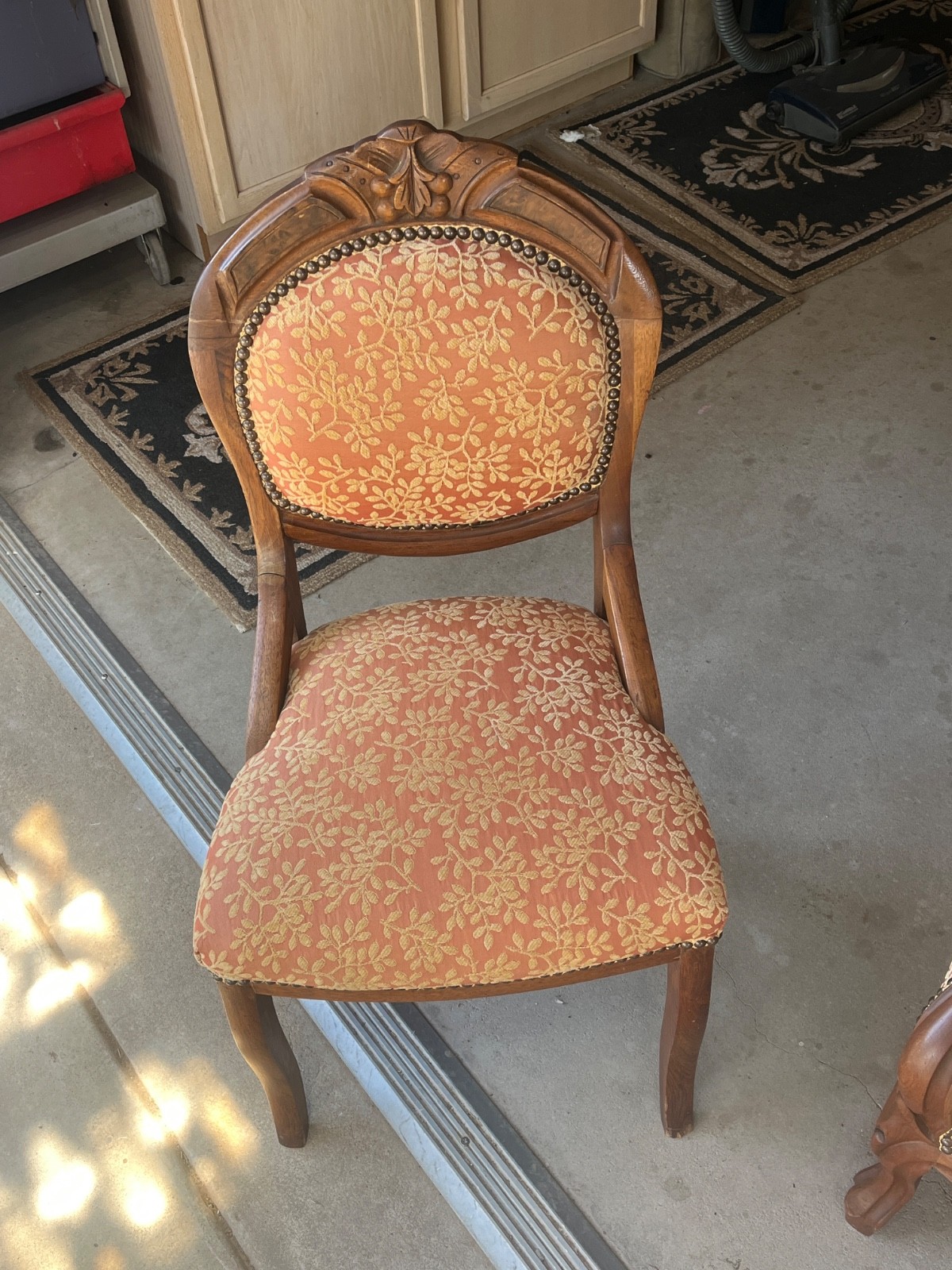 c1910 Antique Carved Walnut Loveseat with Matching Side Chair