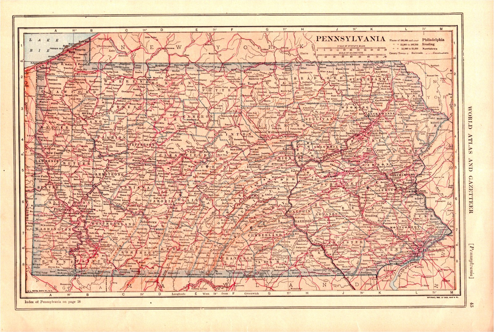 1907 Collier Atlas Map – Philippine Islands & Pennsylvania Original Lithograph