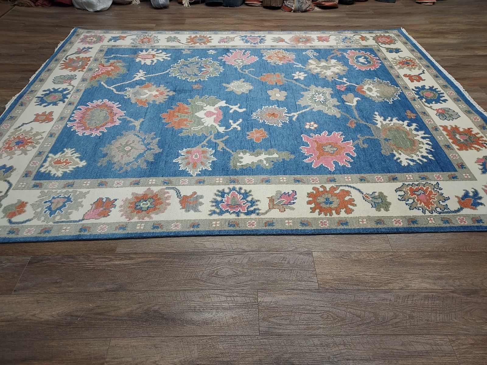 TURKISH OUSHAK RUG.MODERN MULTICOLORED AREA RUG 8×10,HANDMADE BOHEMIAN RUG