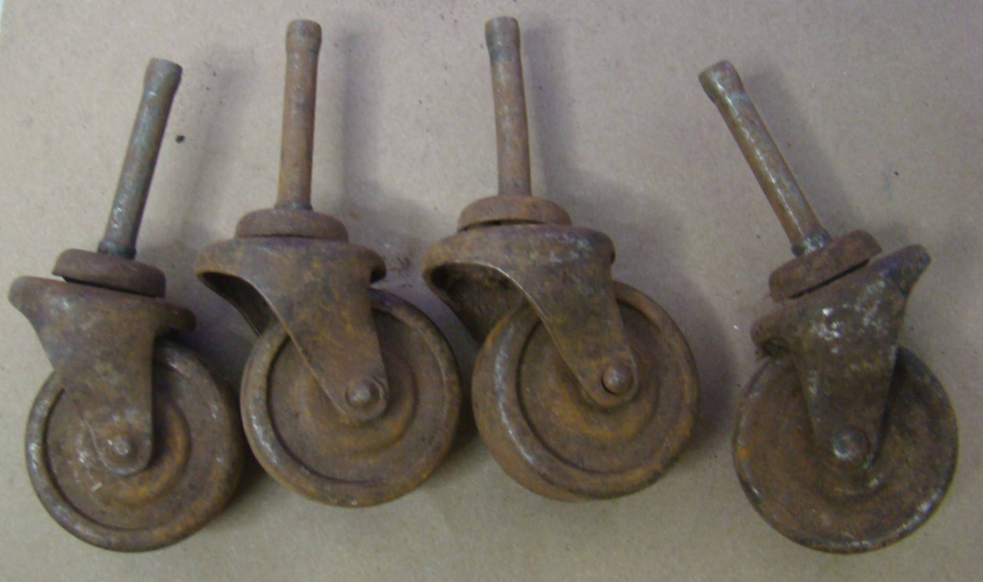 Vintage Coaster Caster Wheel Wheels Steel Swivel Swiveling Roll Set of 4