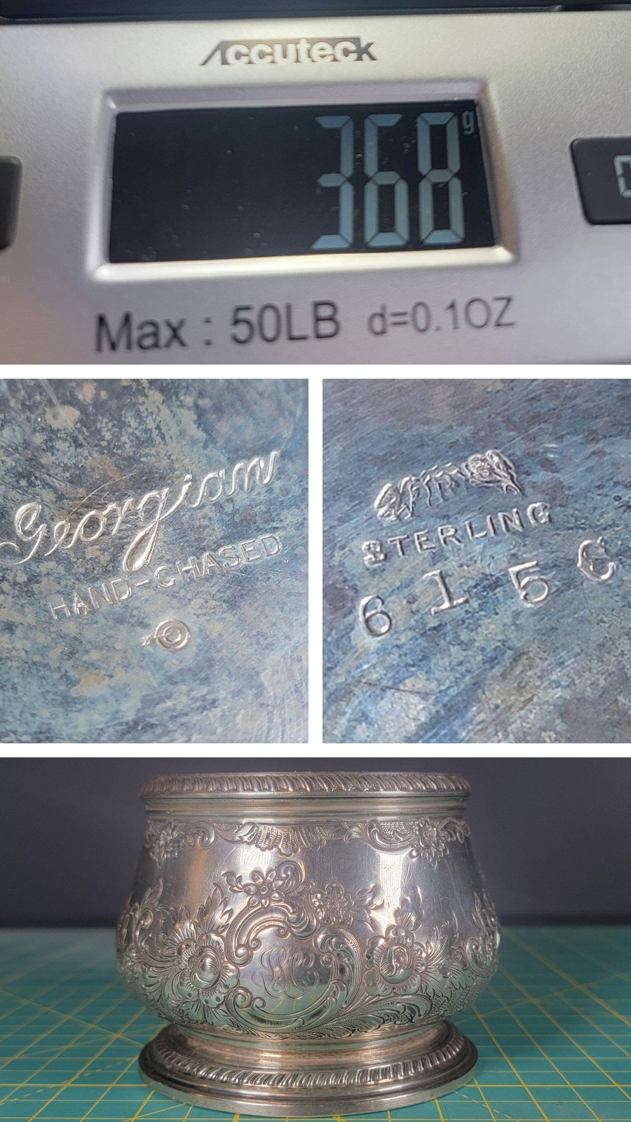 1936 Gorham Solid 925 Sterling Silver Waste Bowl Georgian Hand Chased 368g