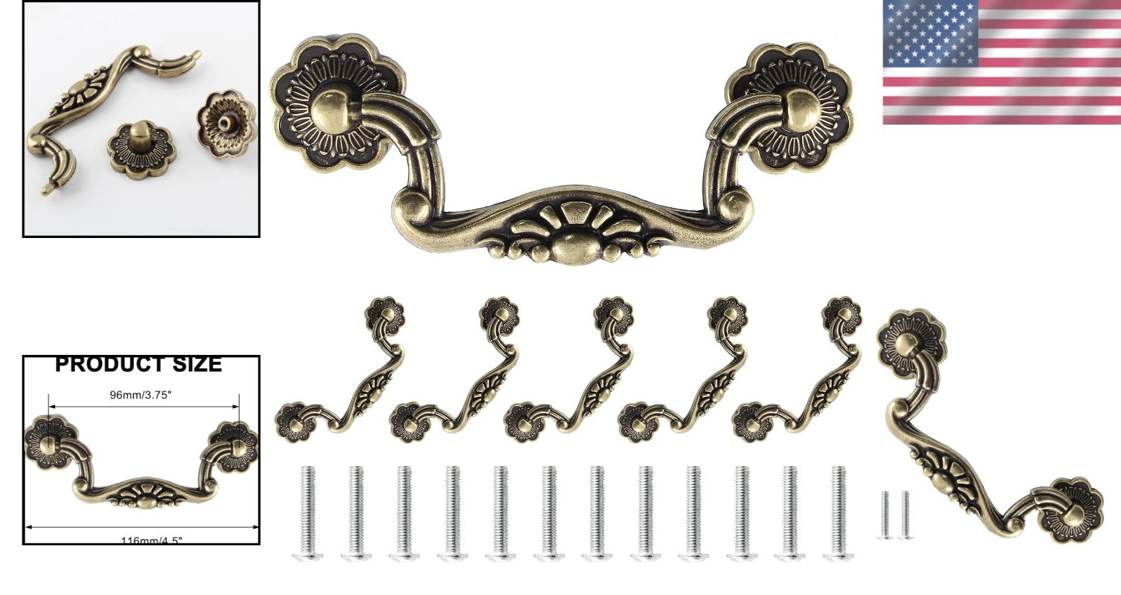 Durable Antique Bronze Pull Handles Set of 6 – 3.75″ Hole Spacing, Easy Install