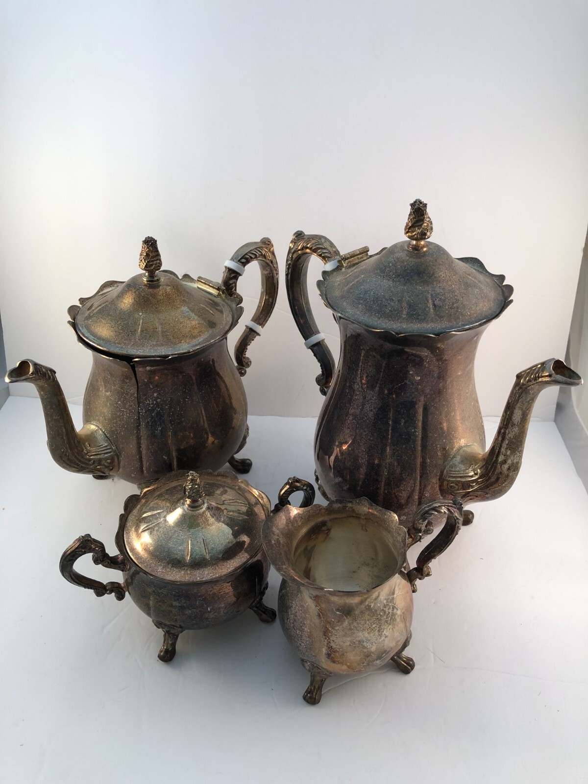 Vintage 4 Pc Leonard Silver Mfg Co Silverplate Footed Tea Set w/ Coffee Pot