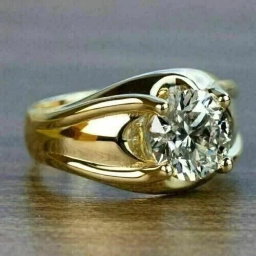 2Ct Round Lab Created Diamond Solitaire Pinky Wedding Ring 14KYellow Gold Plated