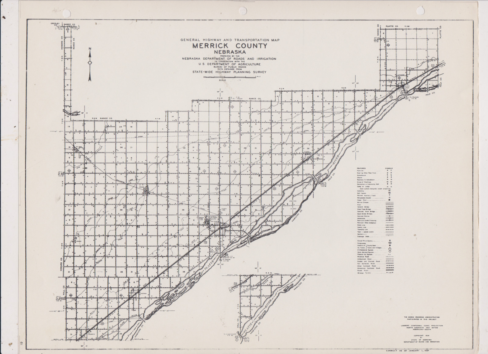 1937 MERRICK COUNTY NEBRASKA MAP 2