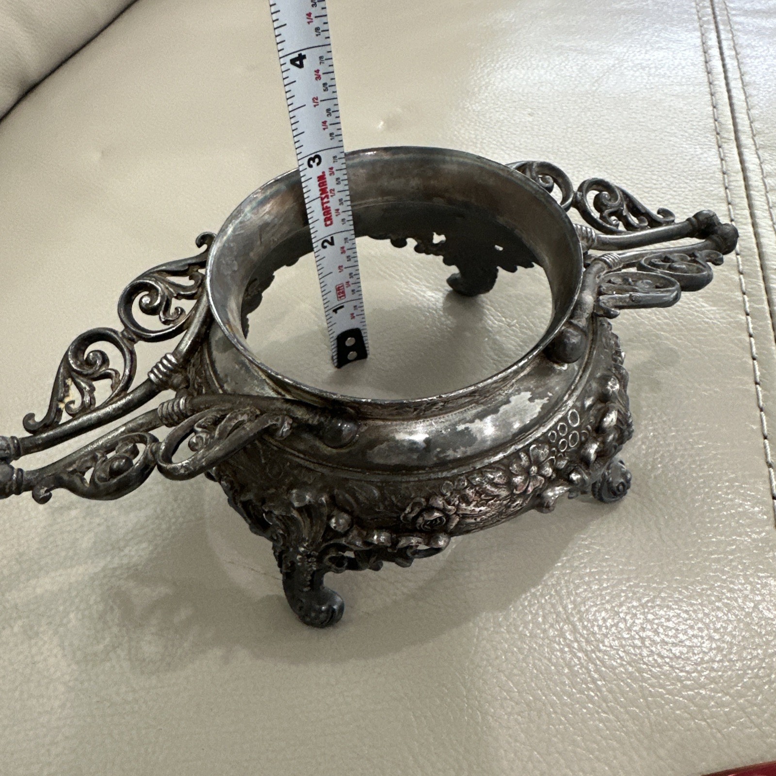 Antique Victorian Silverplate Brides Basket Stand w/ Cranberry Glass Bowl Ornate