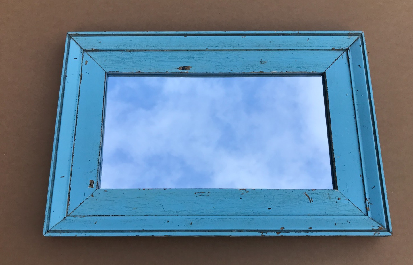 VTG Salvaged 18×27 Shabby Blue 2-Piece Wood 11×20 Mirror Chic Old 1617-25B