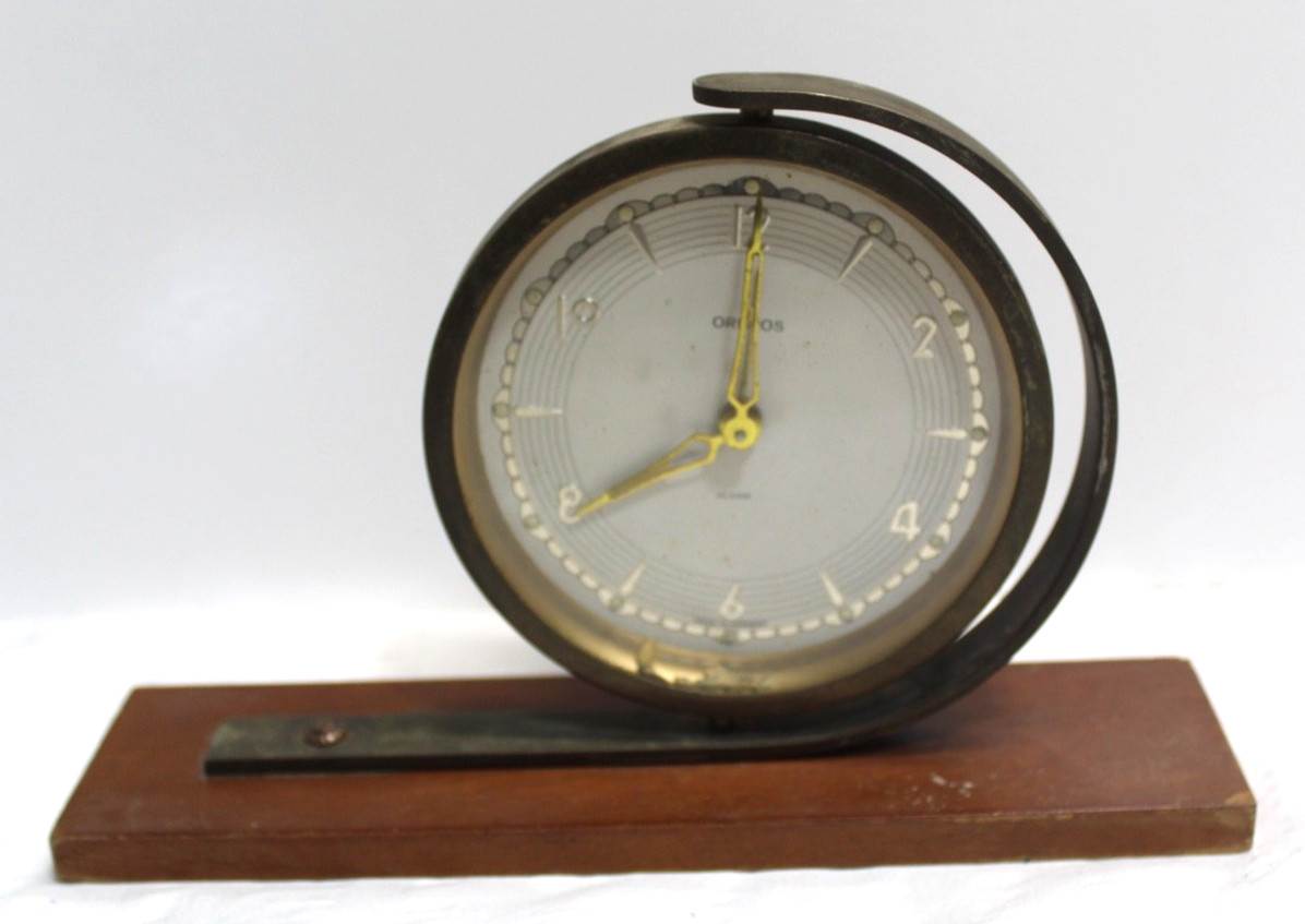 Vintage Art Deco Orbros Brass Alarm Clock by Adolph Jerger K.G. West Germany