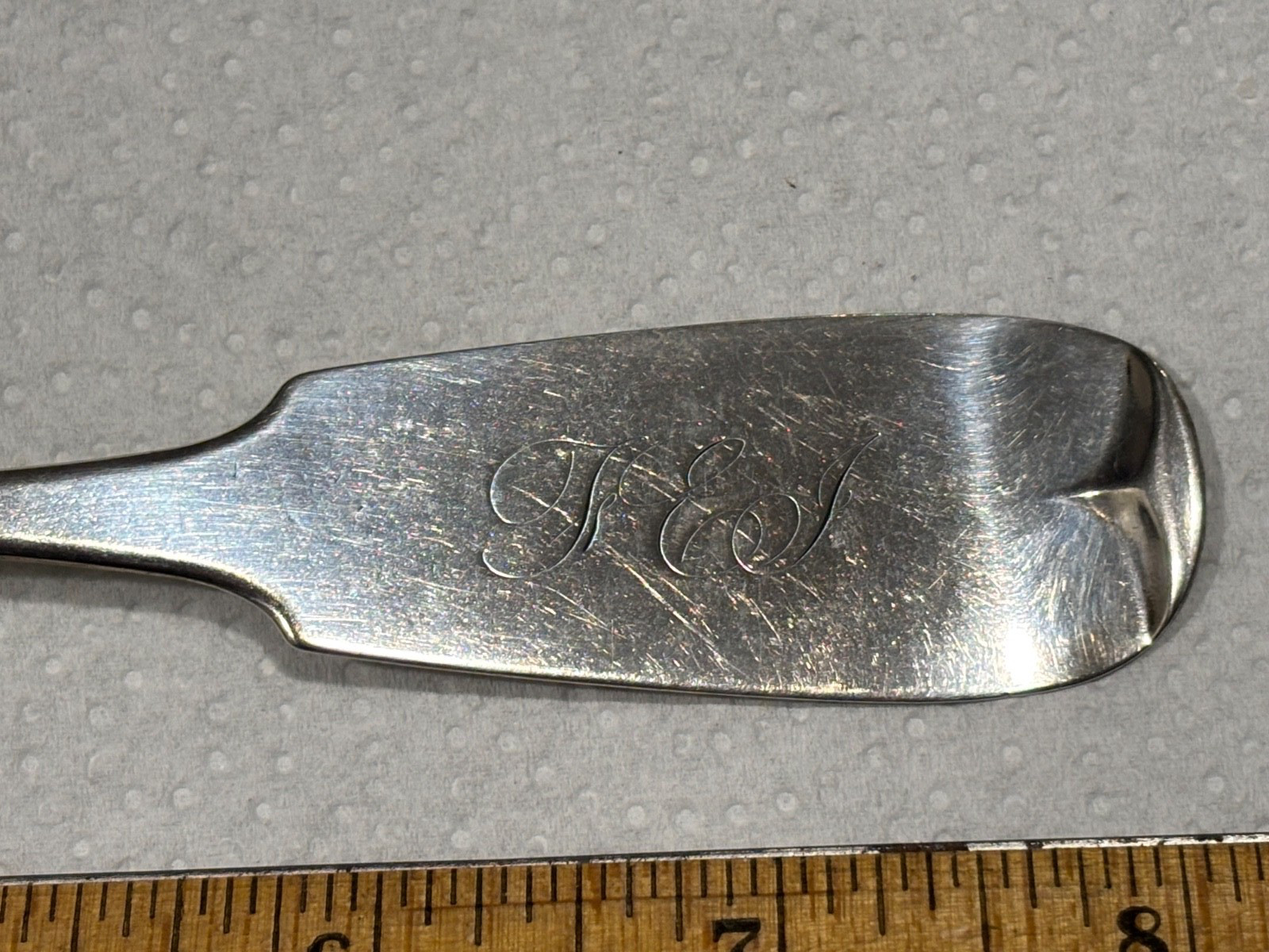 1840s J Collins Utica NY coin silver tablespoon serving spoon 8”
