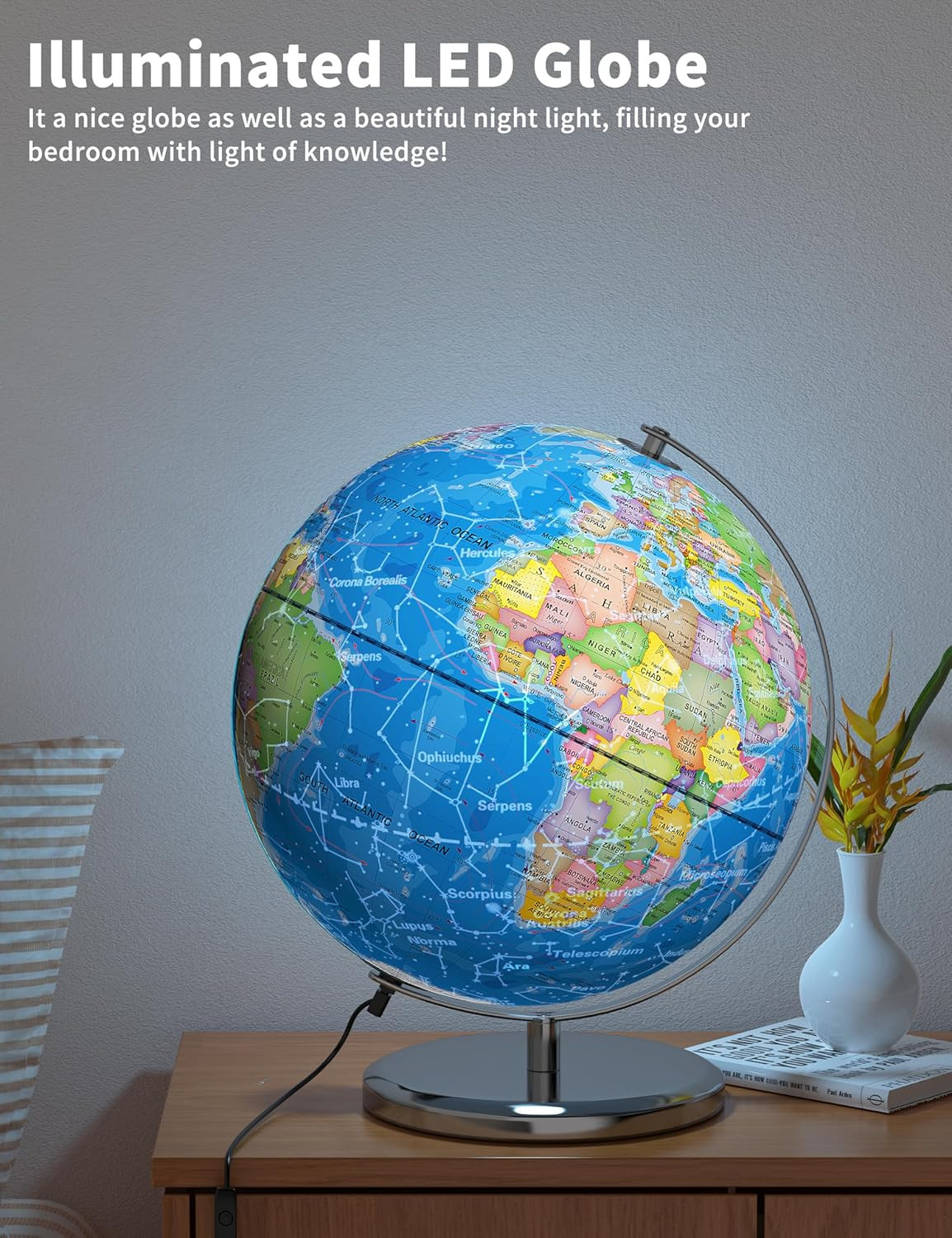 13-Inch Educational World Globe with Metal Base and Colorful HD Map