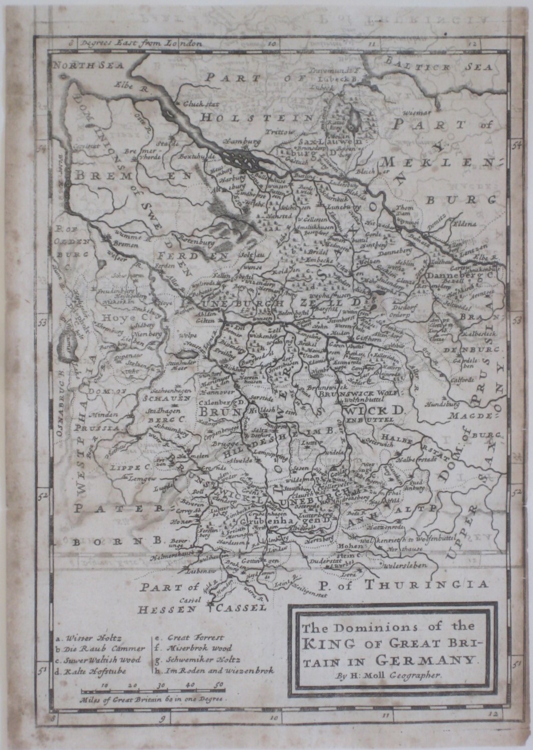 Original 1727 Herman Moll Map DOMINIONS OF THE KING OF GREAT BRITAIN IN GERMANY