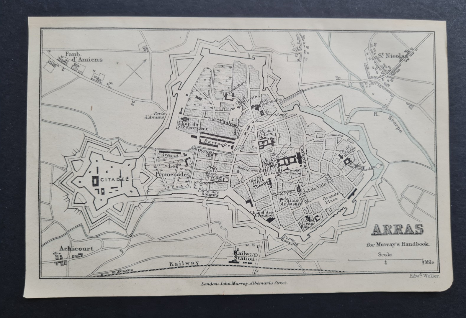 Antique 1892 Map – Arras – Pas de Calais – France – Weller