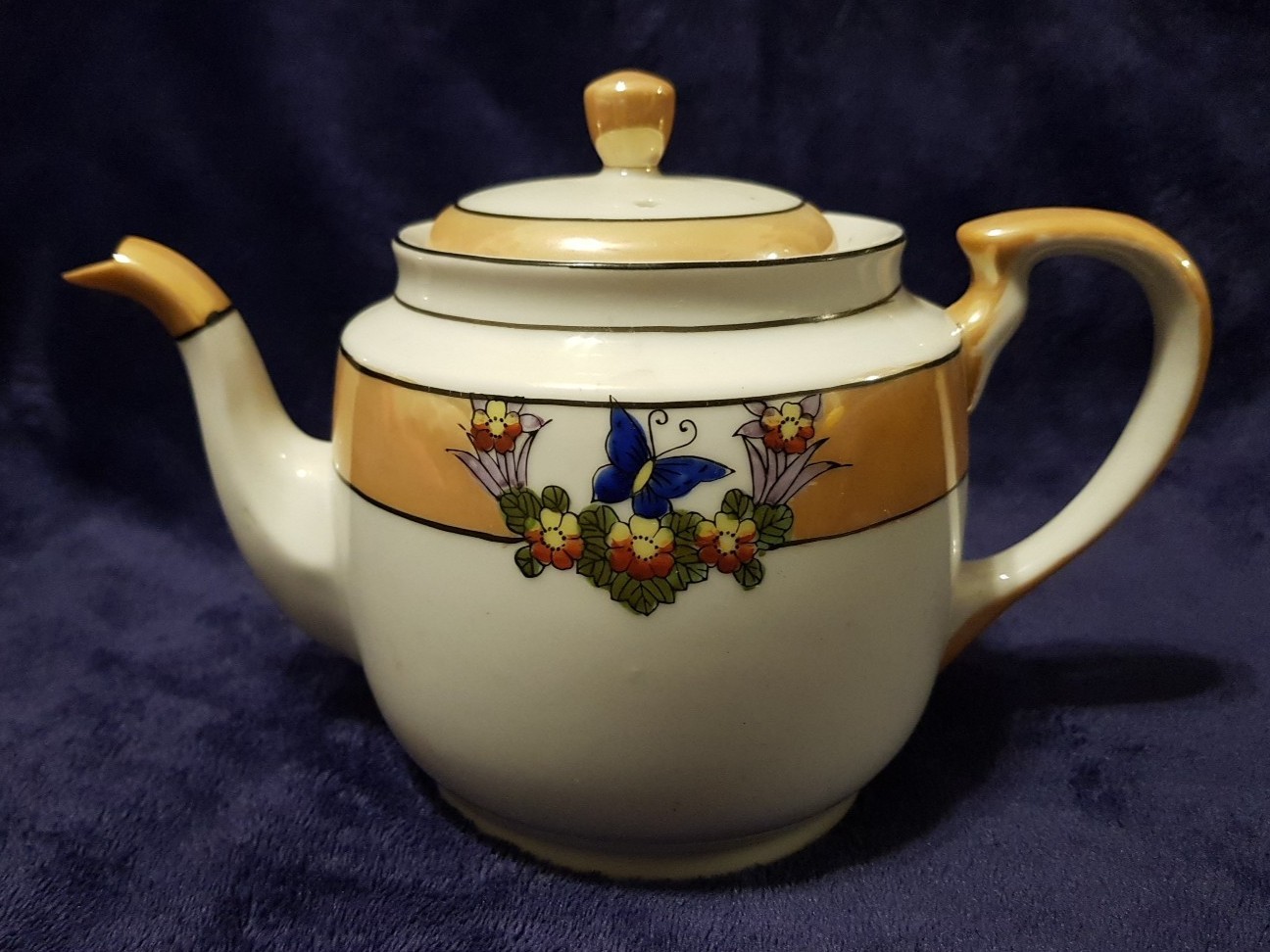 Antique pre-WWII Chikaramachi/Noritake (Japan) Lusterware Butterfly Teapot