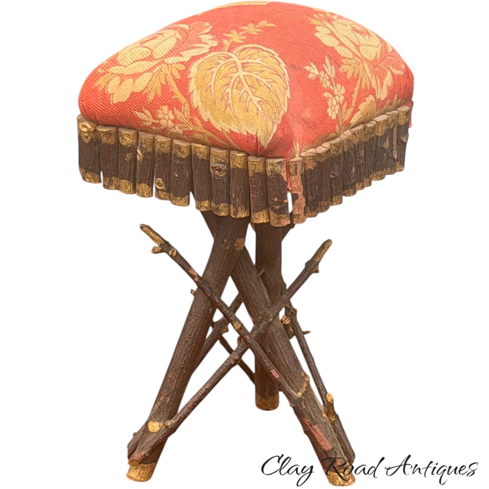 antique Adirondack twig stand salesman sample stool pin cushion victorian