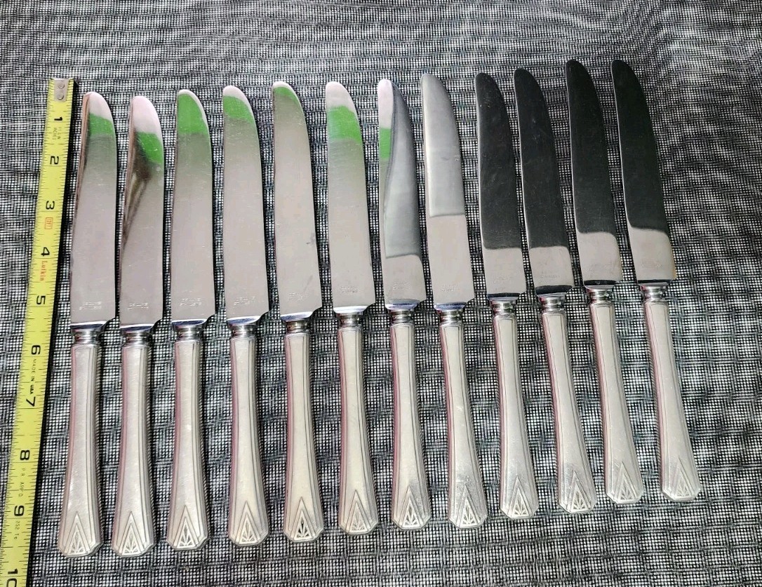 👌SET OF 12 ART DECO 1929 DEAUVILLE SILVERPLATE “9 5/8” NEW FRENCH HOLLOW KNIVES