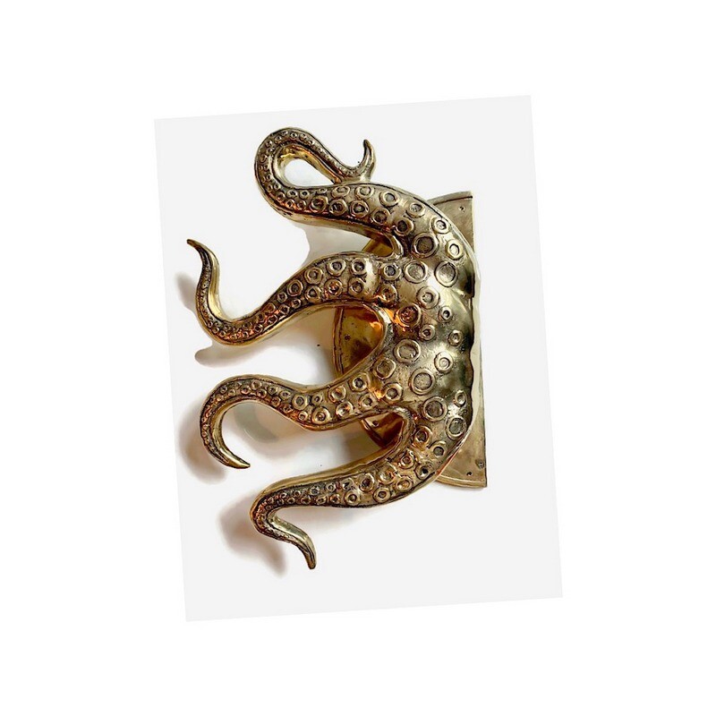 Large Octopus Brass Door Pull Handle 18” Polished Solid Brass Tentacle Grab