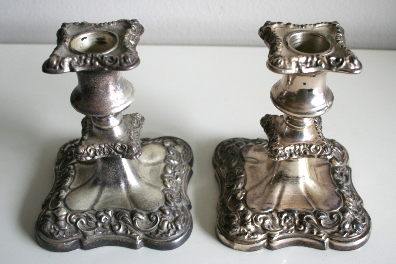 Benedict Proctor Silverplate Ornate Candlestick Holder PAIR 2446 Floral
