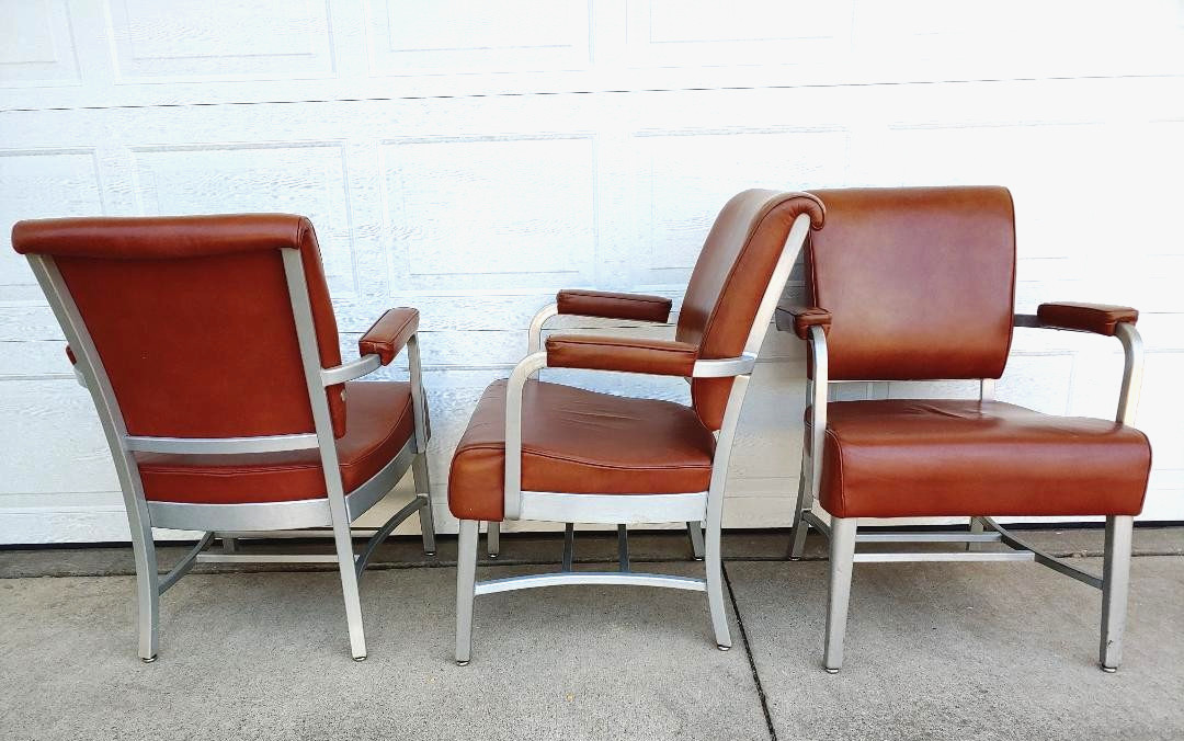 SUPER COOL& RARE GOODFORM LEATHER STREAMLINE DECO CLUB CHAIRS, 3, BY THE PIECE