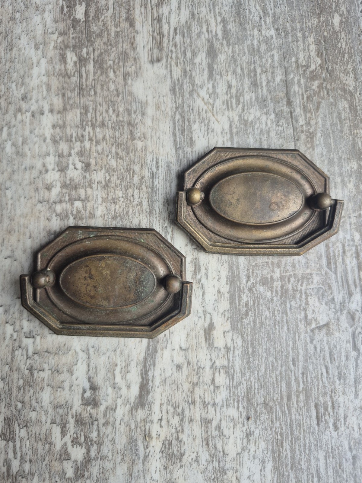2 Vintage Antique Ornate Drawer Drop Bail Pull Pressed Steel Brass