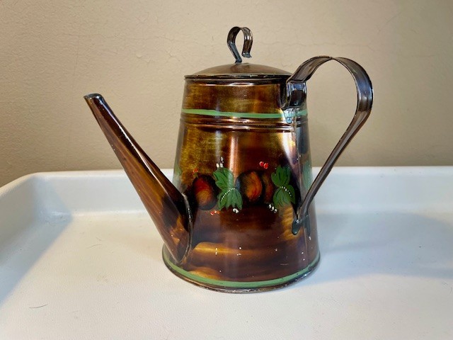 Vintage Folk Art Toleware Coffee Pot, Pennsylvania German 