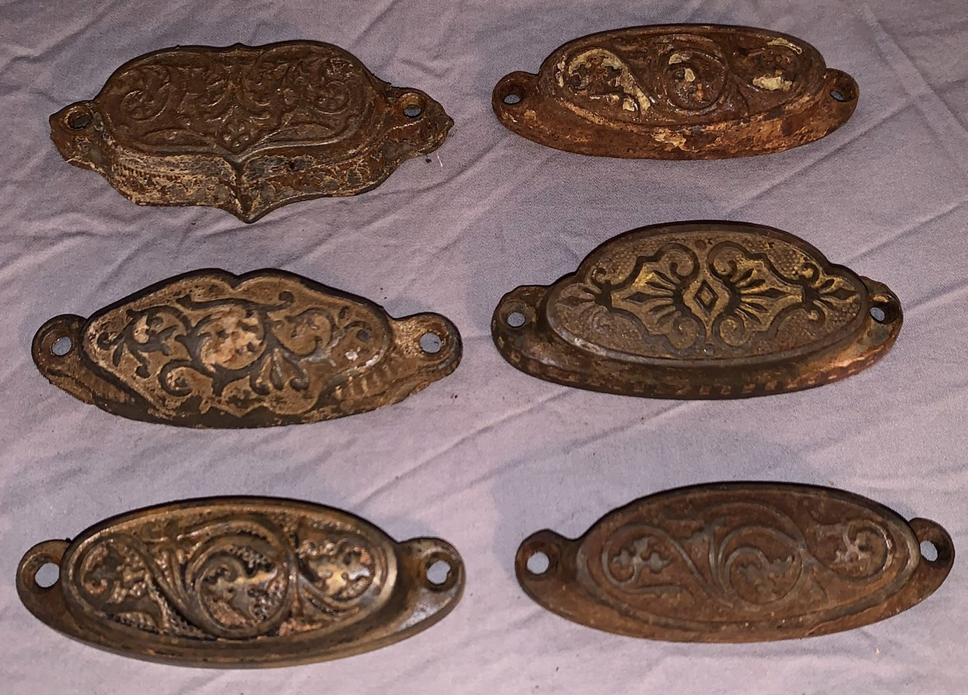 Great Lot 6 Various Designs Antique Cast Iron Bin Cabinet Pulls