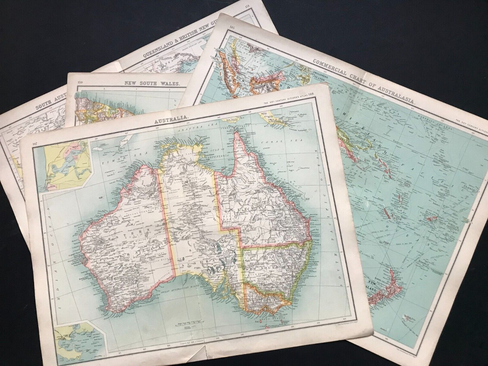 Antique 1900s Maps Australia and New Zealand New South Wales Queensland