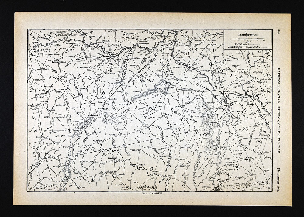 Harper Civil War Map Missouri St. Louis Jefferson City Springfield Arrow Rock KC