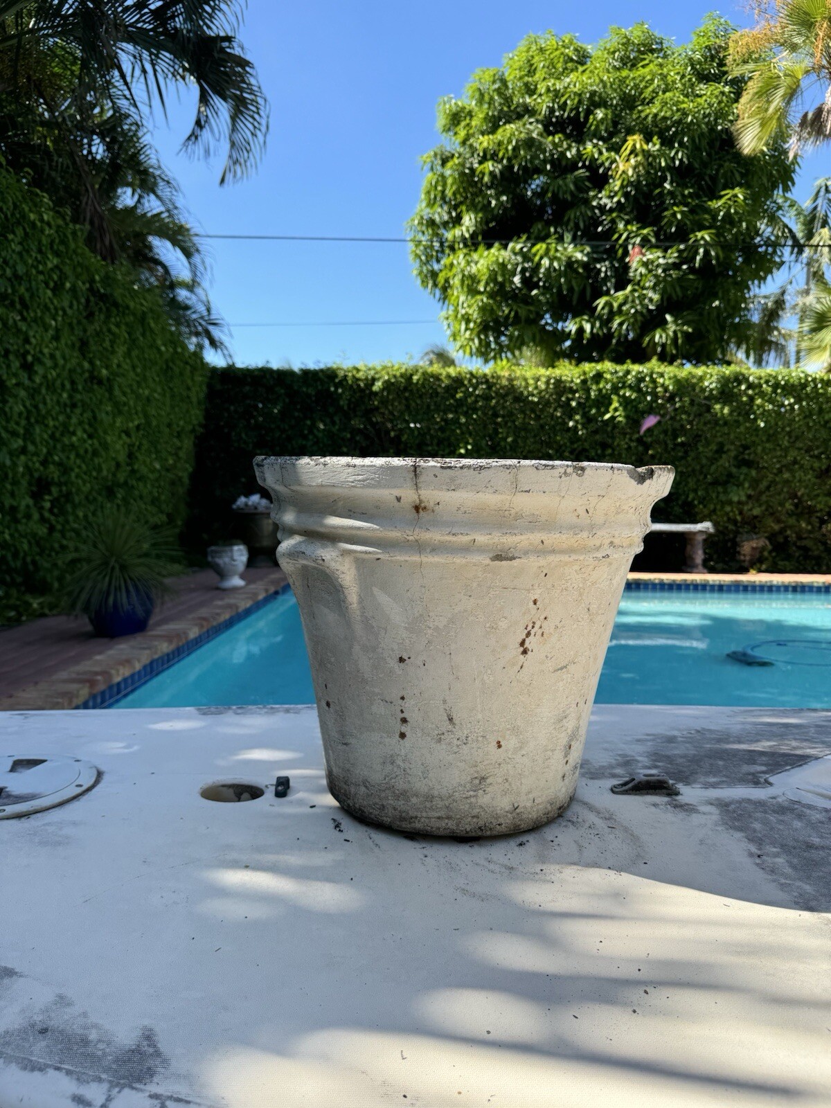 Antique 1940’s? Concrete Cement Watts Pot -Palm Beach Florida Garden Pot Planter