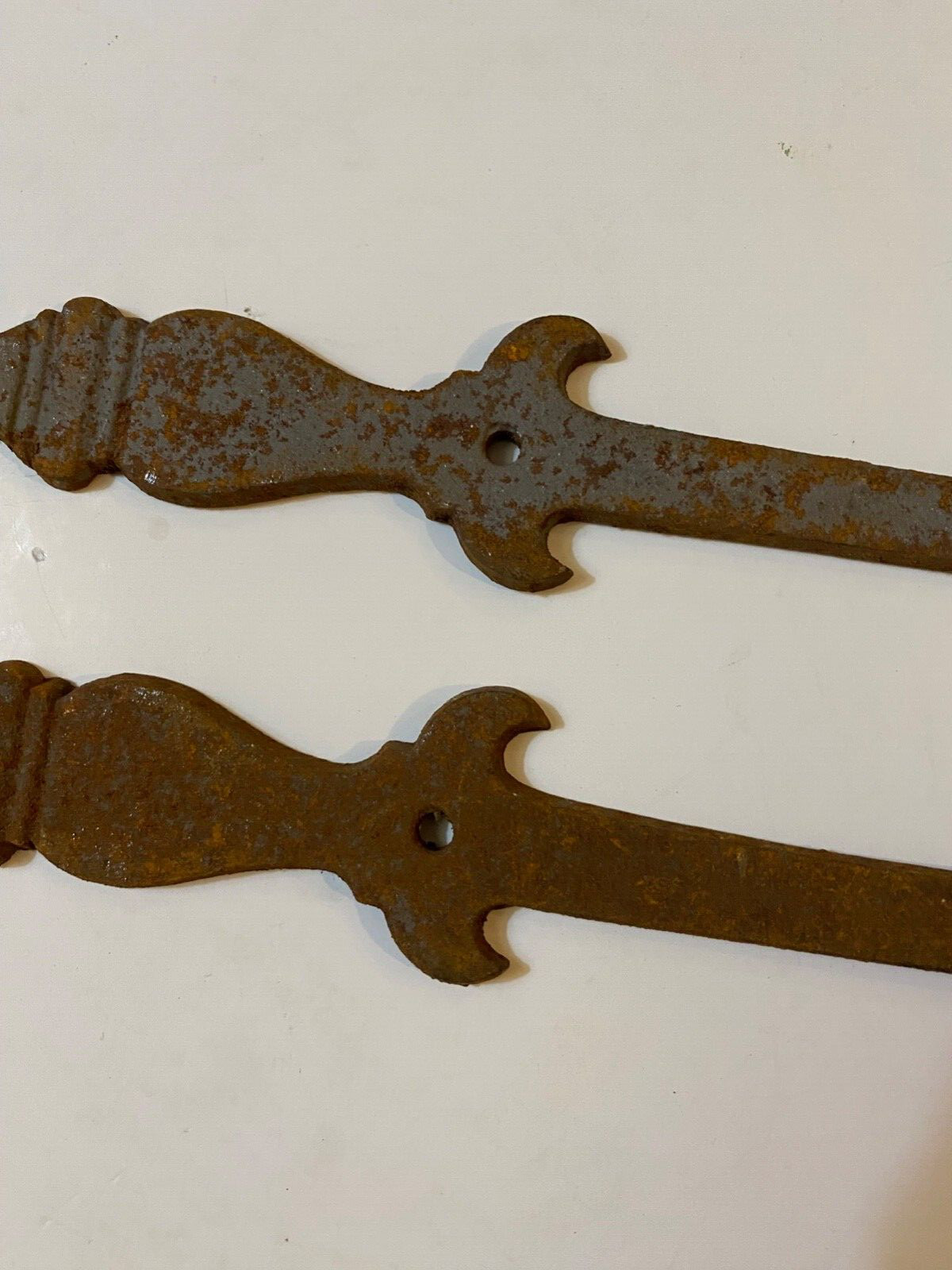 Pair Early Ornamental Iron Hinge Straps with Cutouts~ HW107