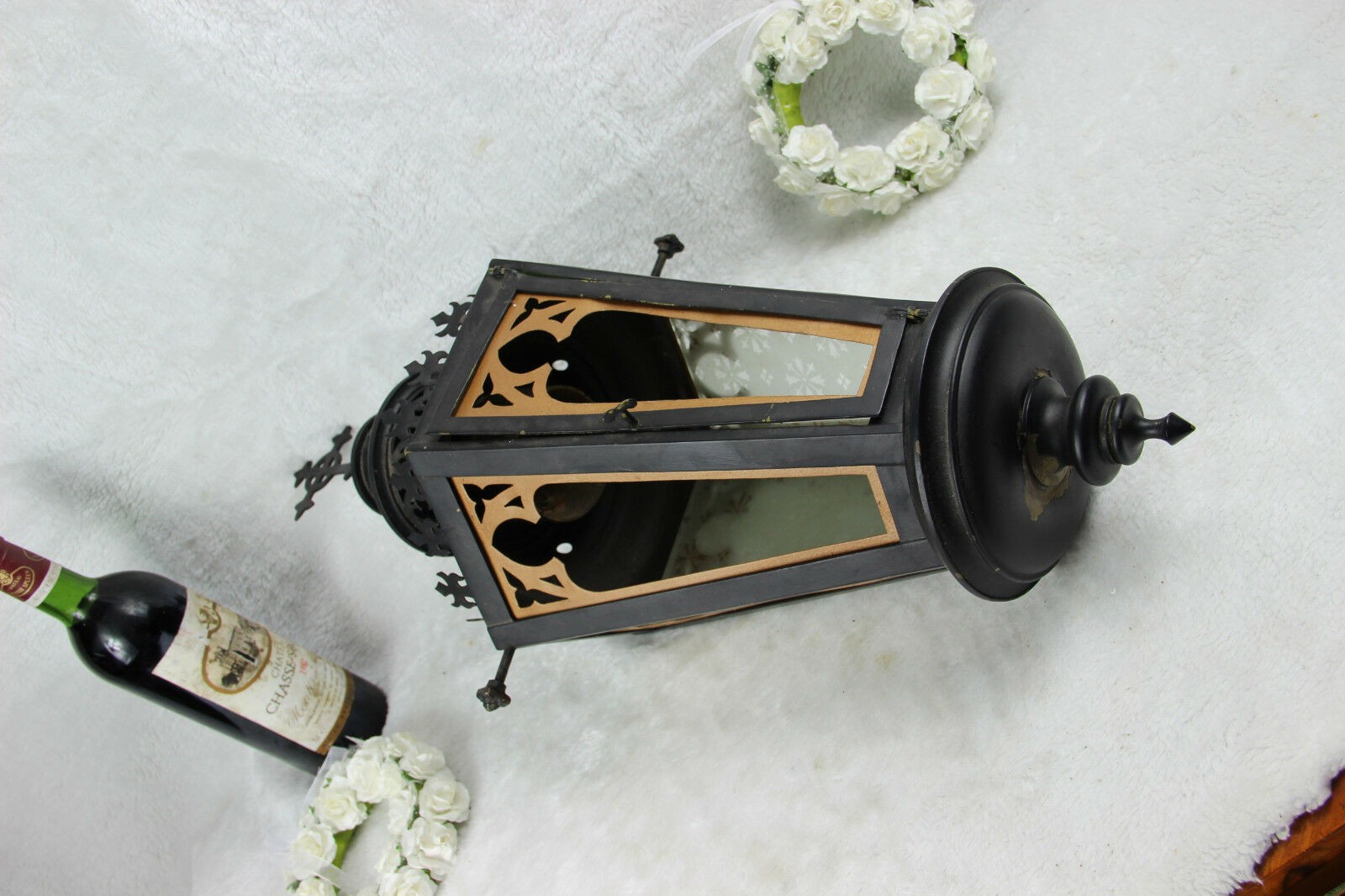 Religious gothic church Lantern light metal black cross Glass Candle holder
