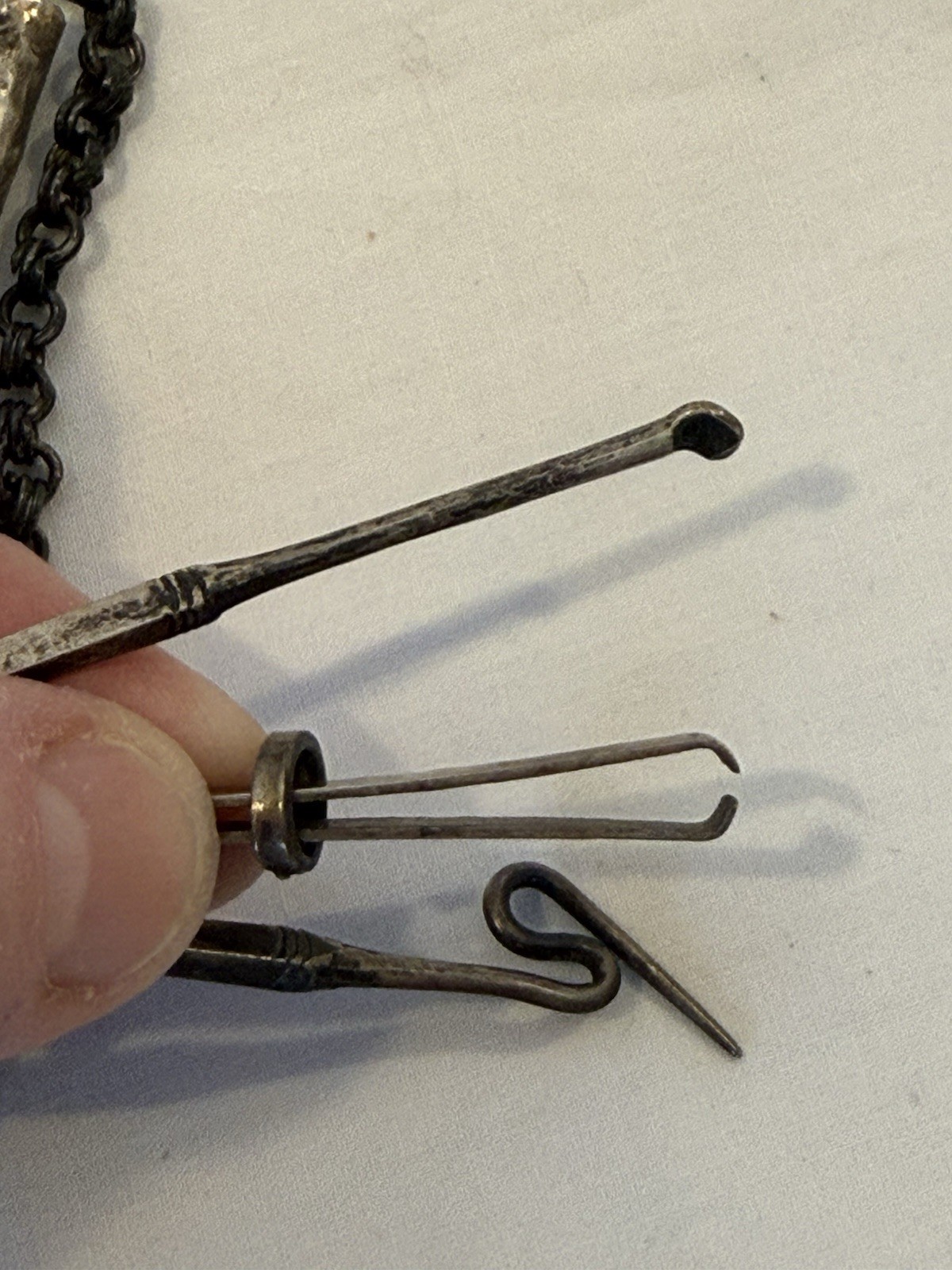 Antique Silver Chinese Opium Chatelaine With Tools and Snuff Box