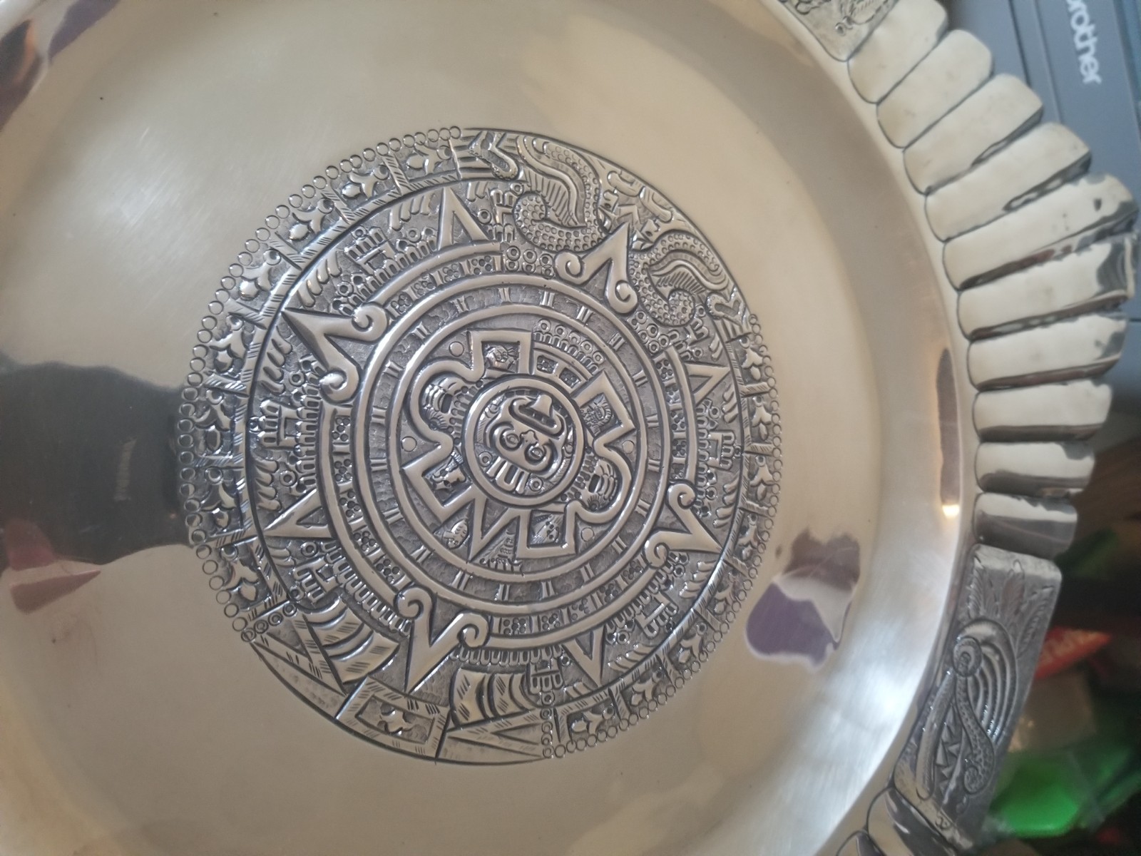 Amazing Maciel Solid Sterling Mayan Calendar Tray 14″ x 14″ 925 914 grams dings
