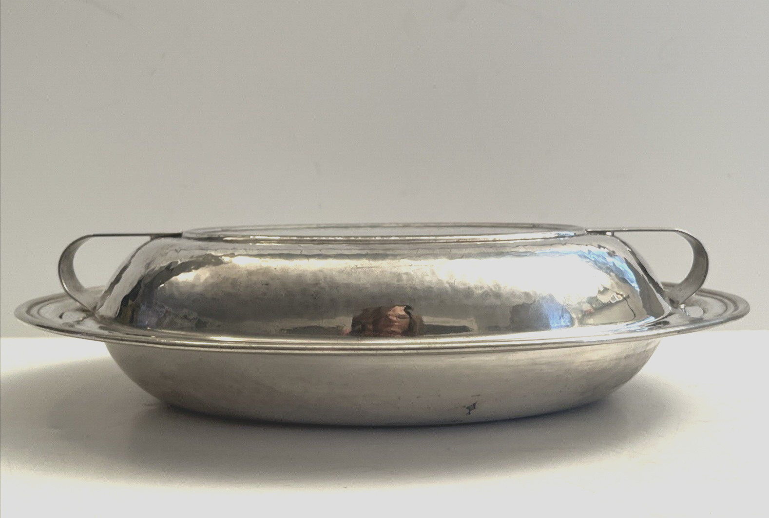 Antique Arts & Crafts Continental Silver NY Hammered Covered Serving Dish Nice!