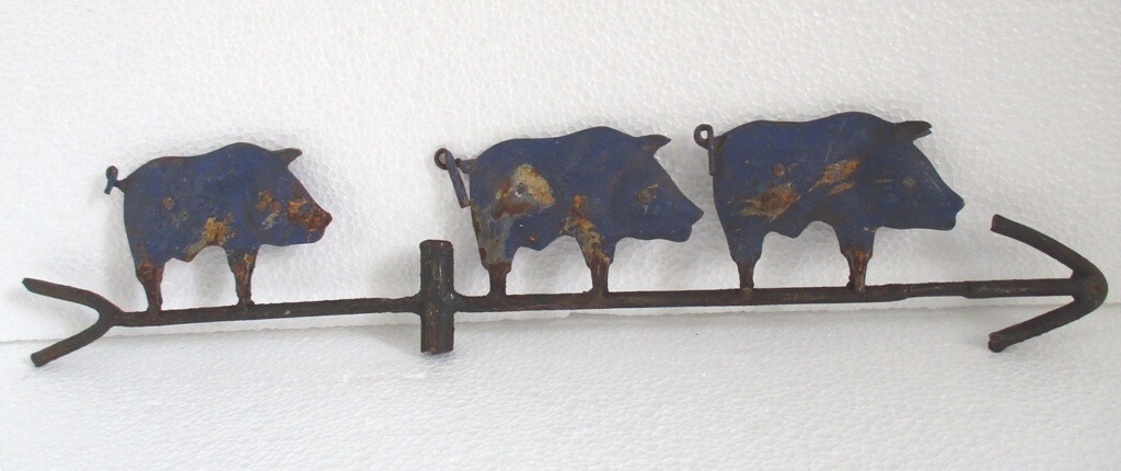 THREE PIGS WEATHER VANE EMBOSSED , PAINTED BLUE