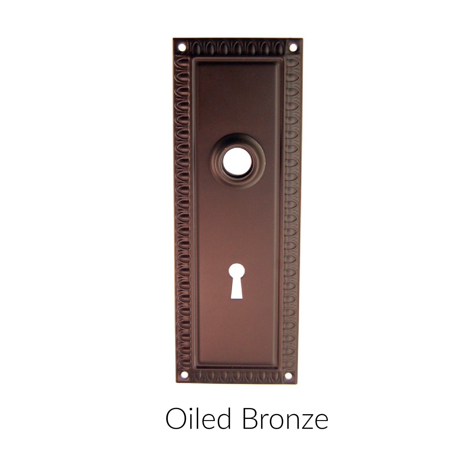 Refined antique style door trim escutcheon plate in the Oiled Bronze Finish