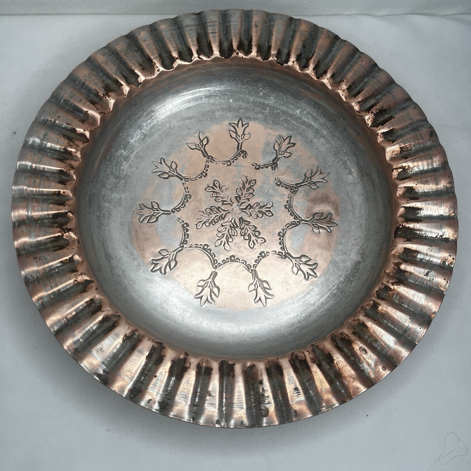 Antique Primitive Egypt Copper Mixed Metal Plate Dish Bowl Ashtray Handmade