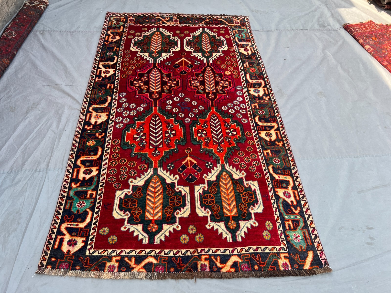 4’5 x 7’8 ft Vintage Afghan Baluchi Tribal Tree of Life Handnooted Wool Area Rug