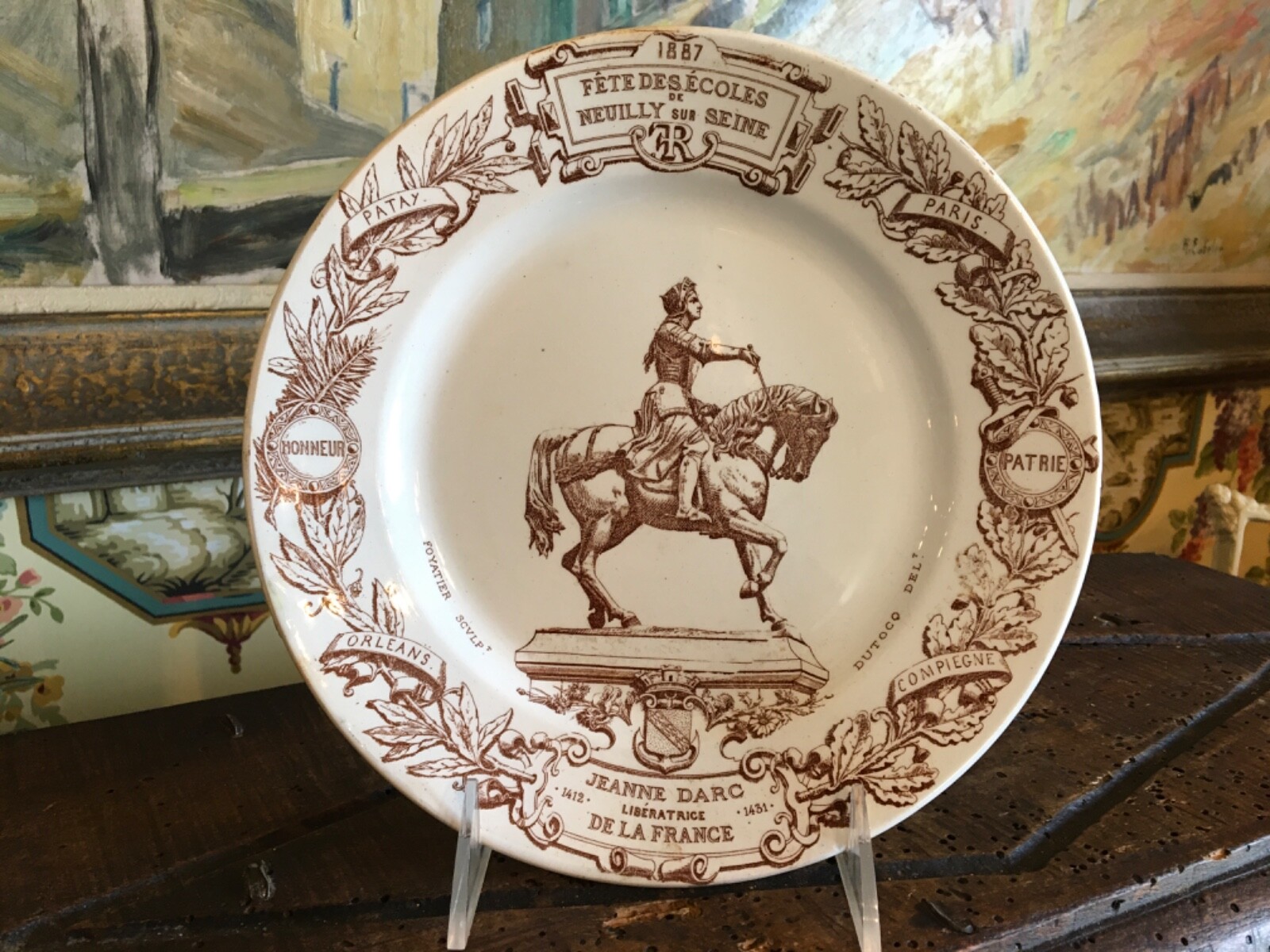French Luneville Pottery Joan of Arc Decorative Plate