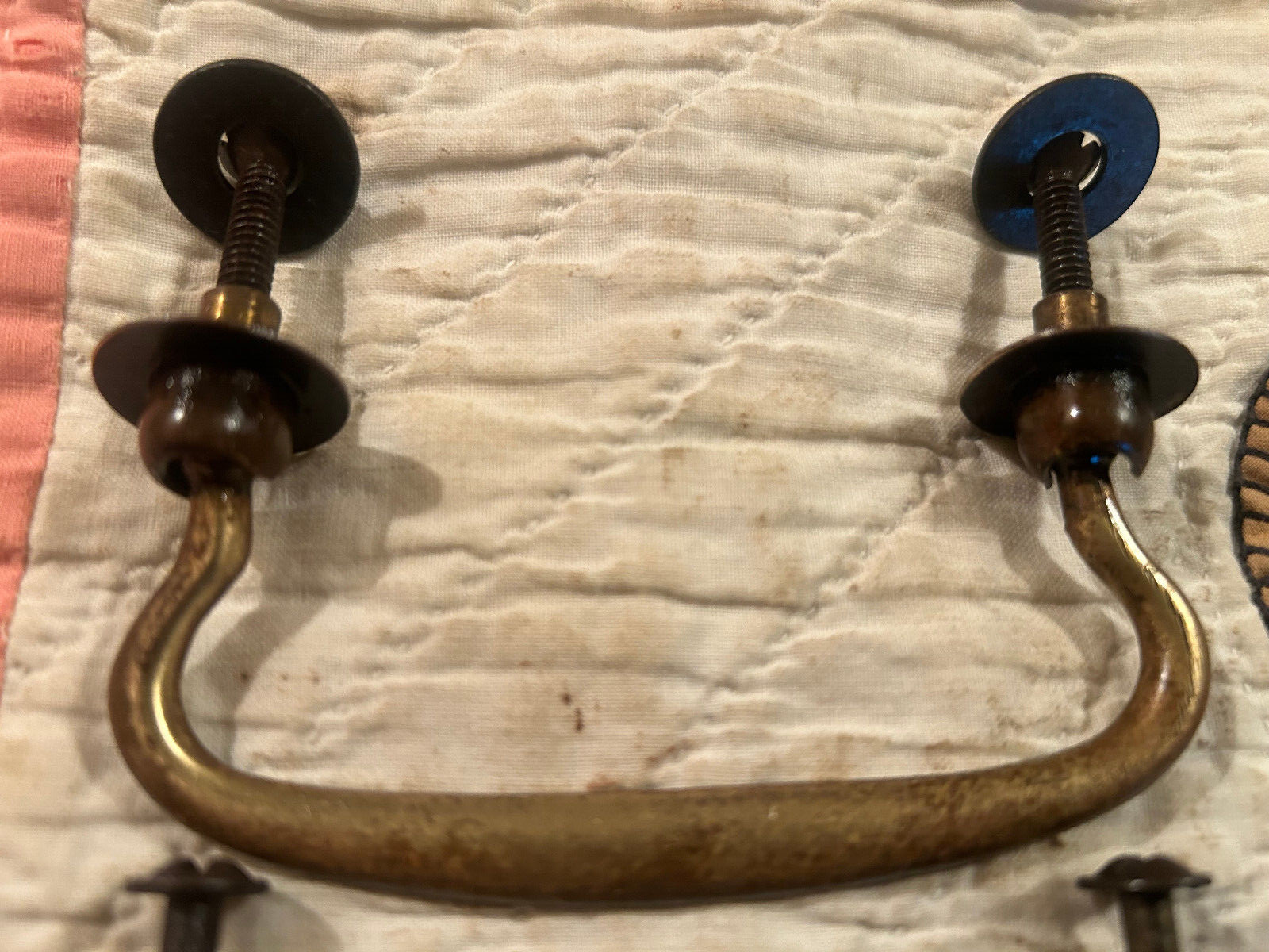 Pair Antique Brass Drawer Pulls, 3″ Mount, Lightly Cleaned, Free S/H