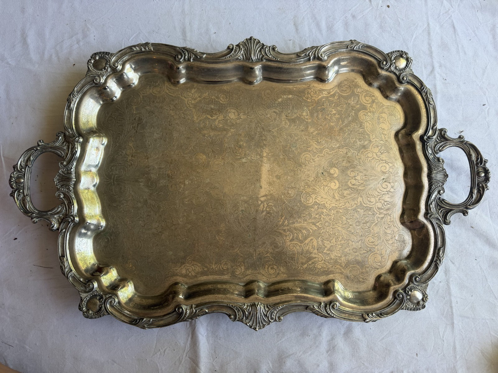 Decorative Silver Plated Serving Tray by Towle – Unpolished