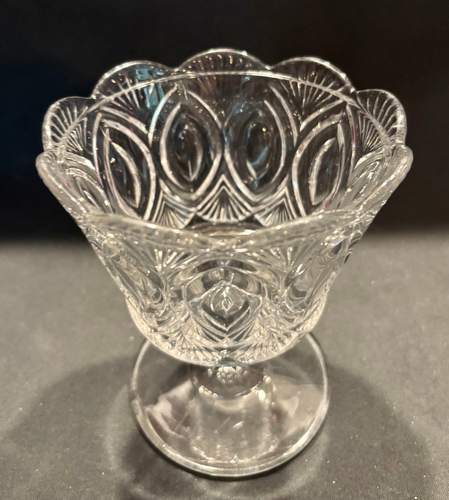 EAPG Antique Pattern ROMAN SUGAR BOWL Cat’s Eye & Fan Geo. Duncan’s Sons Glass
