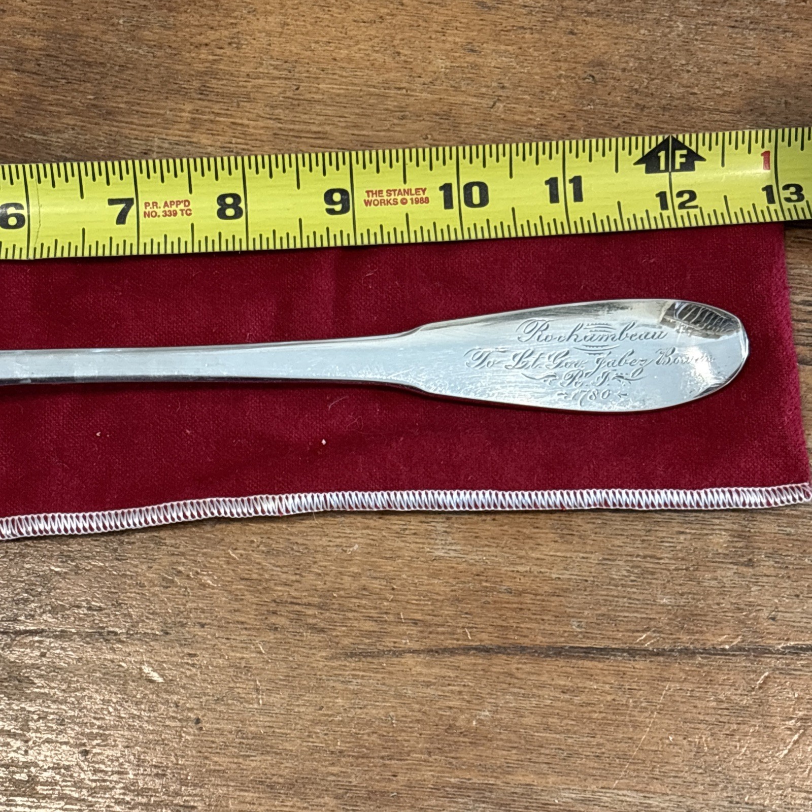 GORHAM Silverplate Serving Spoon 12.25″ ROCHAMBEAU Lt Gov JABEZ BOWEN 1780