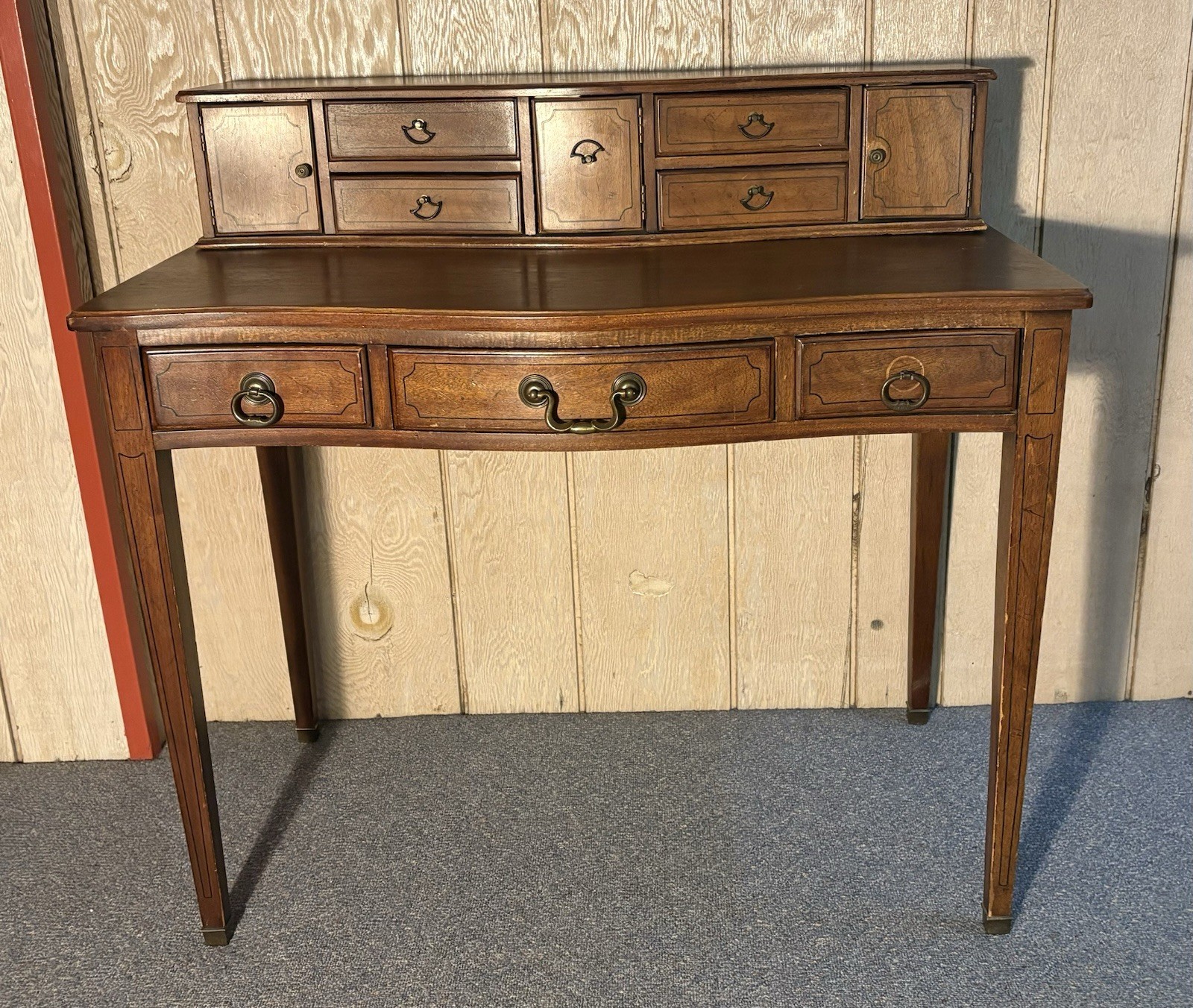 Vintage 2-Piece Desk, Solid Walnut Wood Crafted by Davis Cabinet Co.