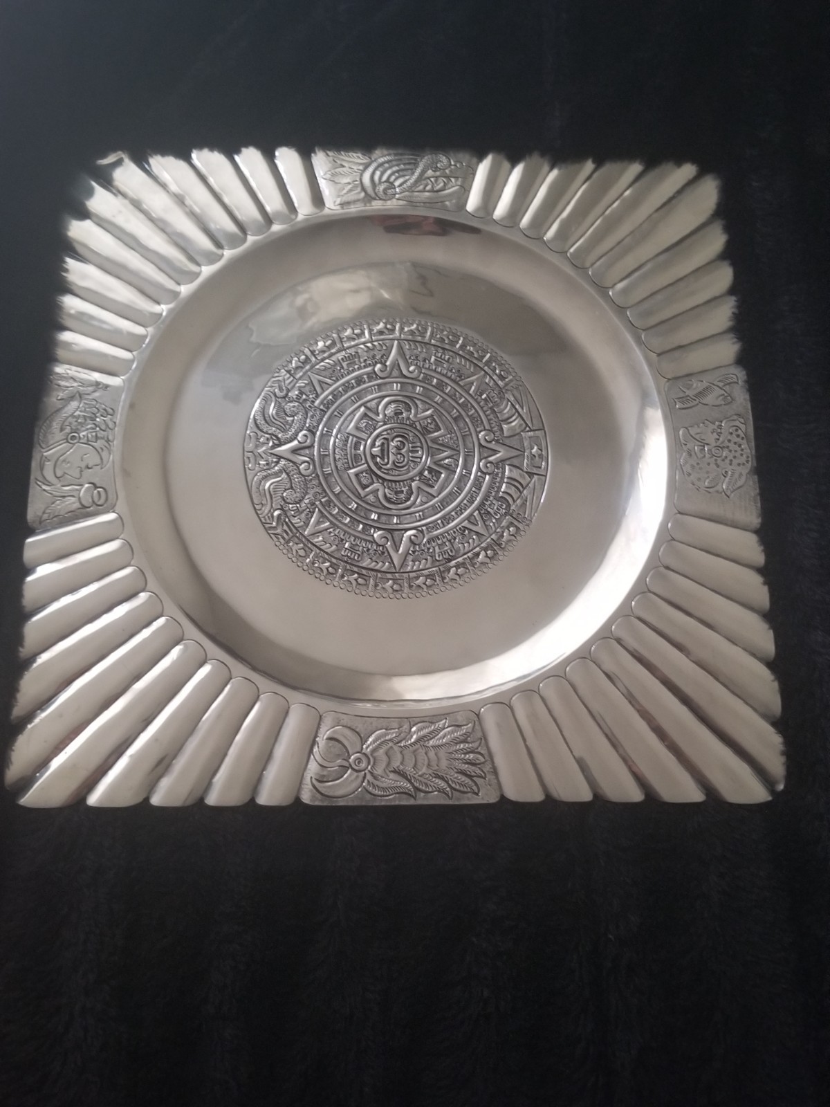 Amazing Maciel Solid Sterling Mayan Calendar Tray 14″ x 14″ 925 914 grams dings