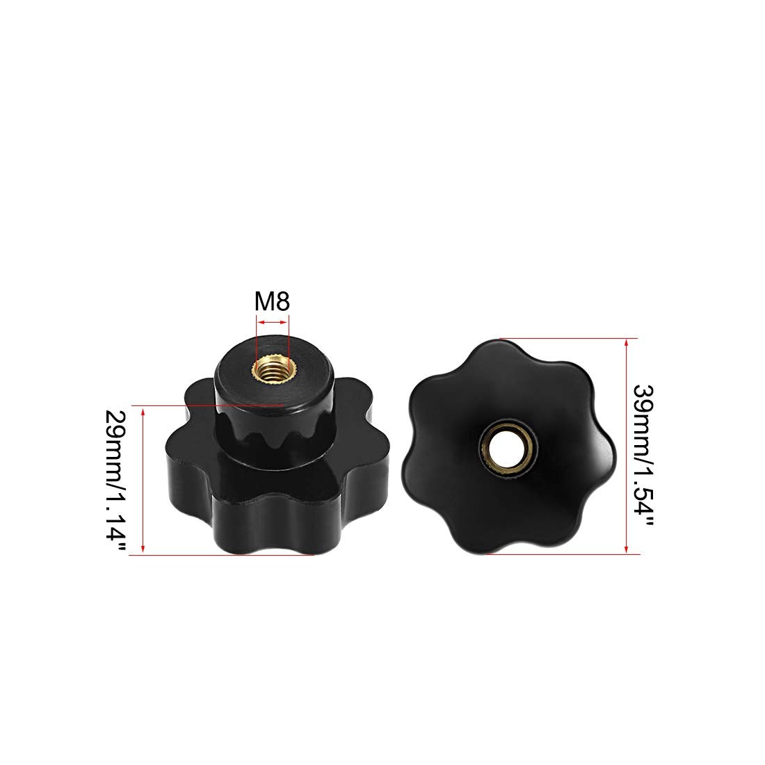 uxcell 2pcs Star Knobs M8 Metric Female Thread 39mm 7-Point x 39mm, Black