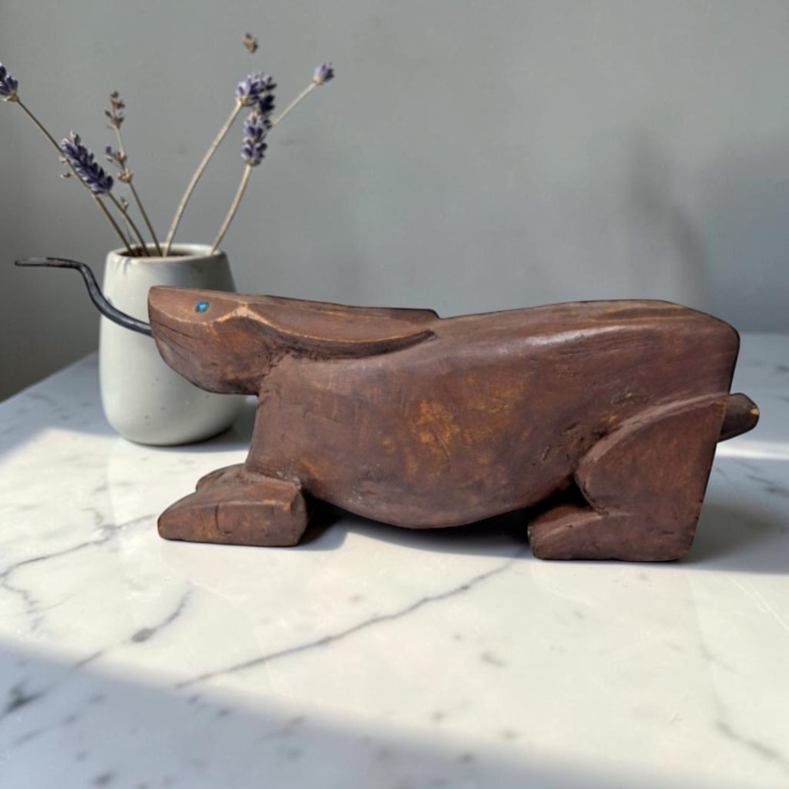 Antique Thai Carved Wood Rabbit Coconut Grater Southeast Asian Folk Art Stool