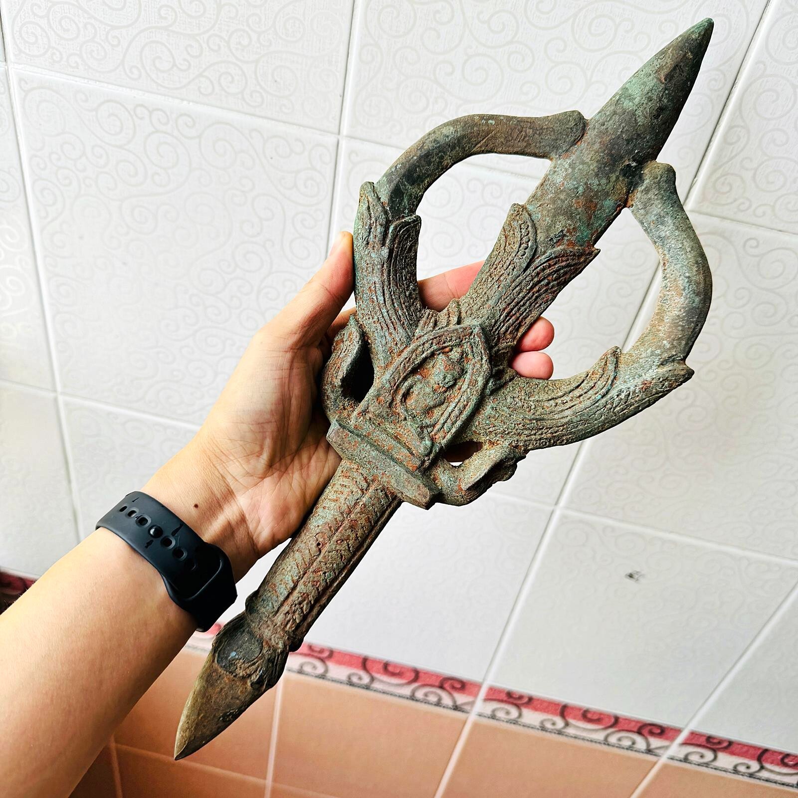 Antique Vishnu Trident Trishul Bayon Khmer Bronze Deity Vajra Indra Dorje #17972