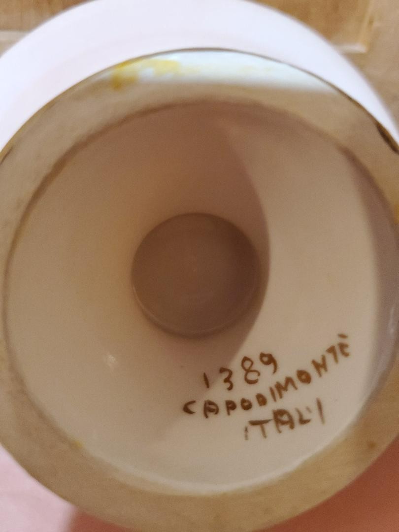 Capodimonte Candle Holder Ceramic Handled/Pedastal Cherubs Vtg Signed ITALY