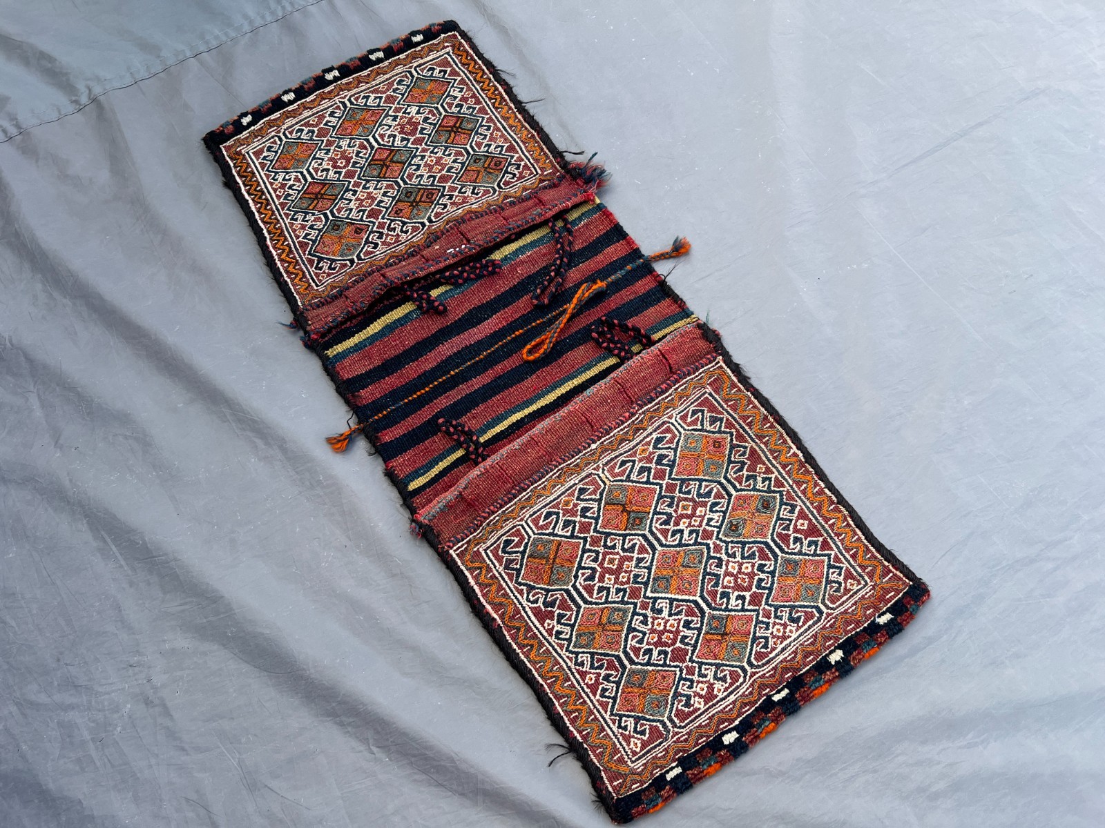 1’5×3’5 ft Vintage Afghan Saddle Bag – Handwoven Tribal Wool Nomadic Rug Decor