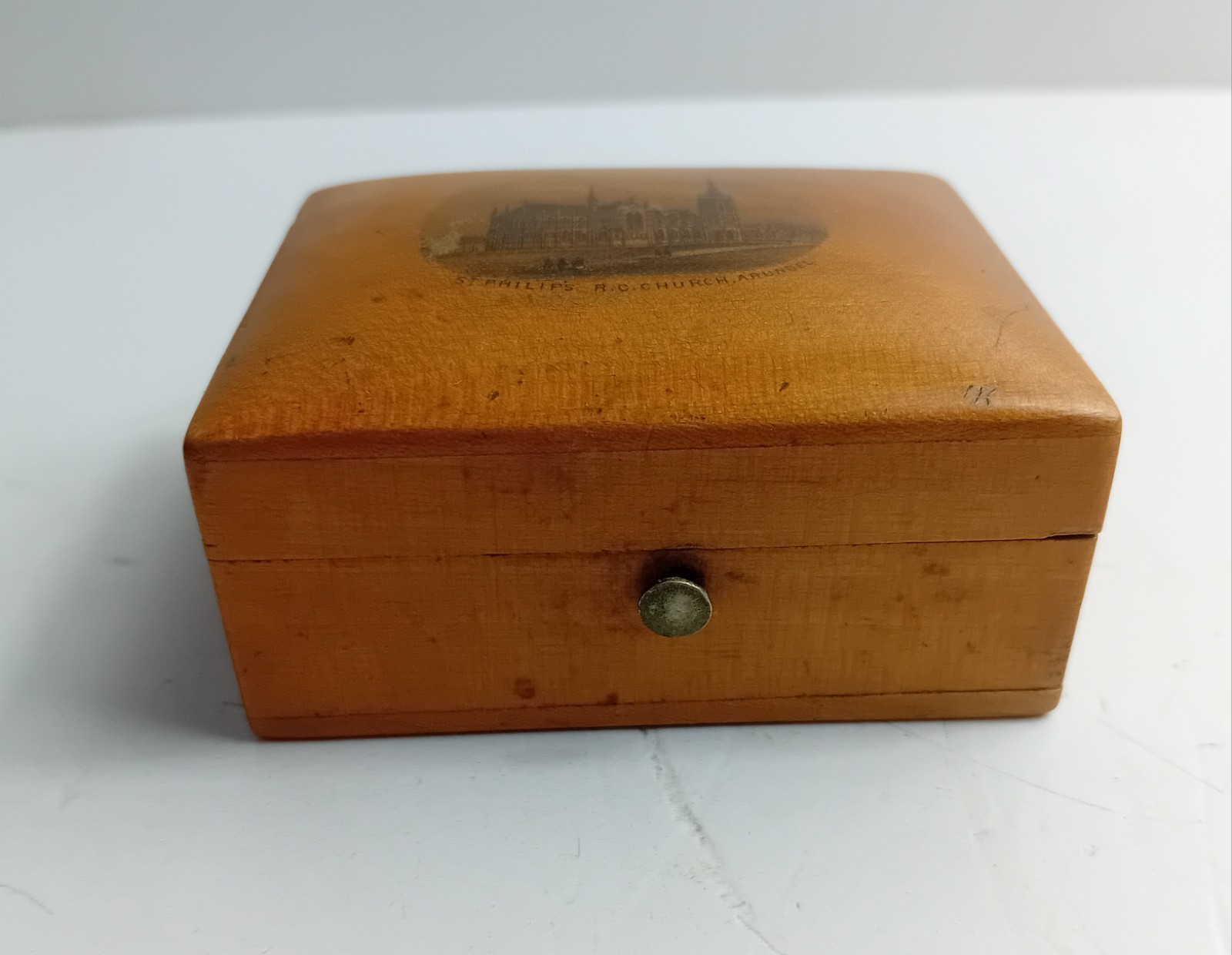 Antique Mauchline Ware Trinket/Ring Box St Philips RC Church Arundel